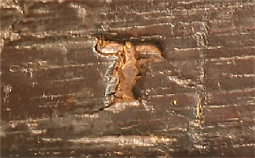 “T” inspection mark, deeply struck on the left side of the stock near the side plate indicates a known inspector, Joseph Torrence